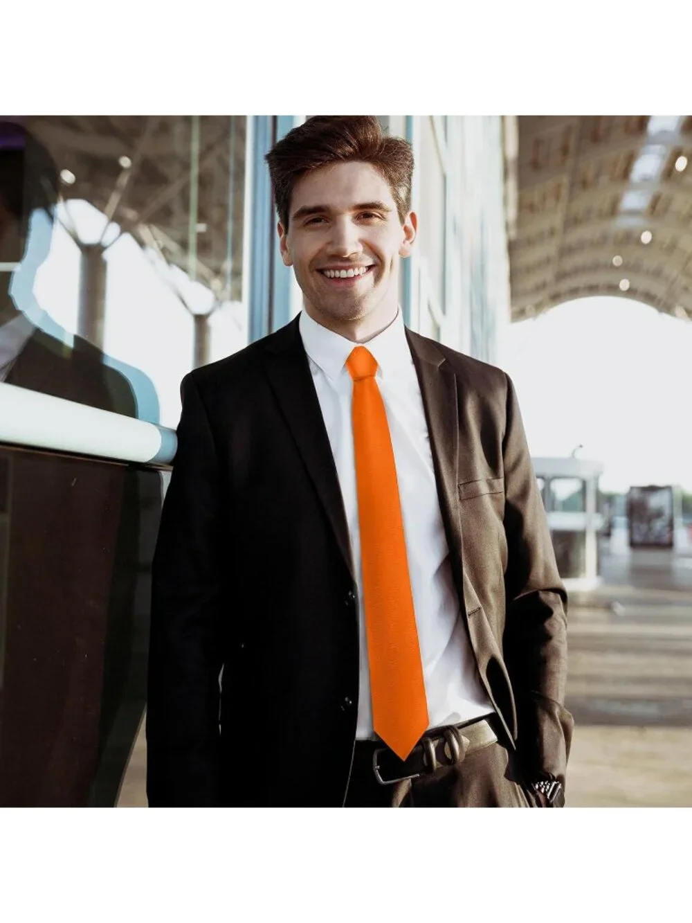Men's Orange Twill Diagonal Textured Silk Formal Necktie For Business Dress